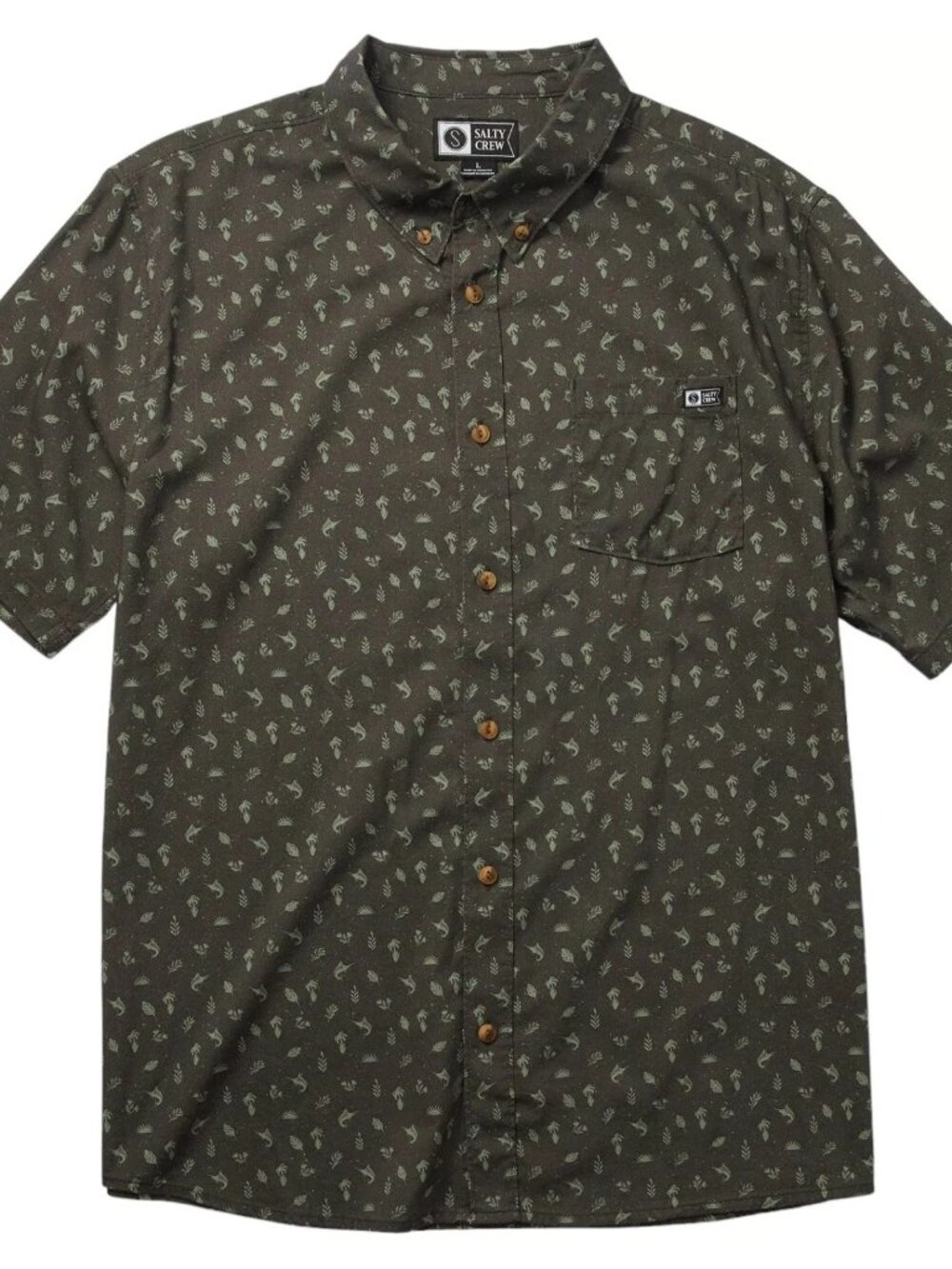 Salty Crew Men's Coastal Woven Charcoal Button up T-Shirt Size XL Short Sleeve